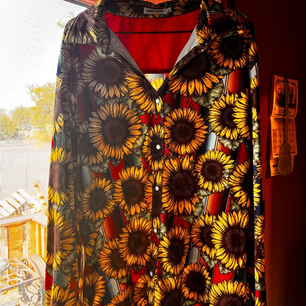 Sunflower Patterned Button-Up Shirt